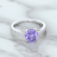 Load image into Gallery viewer, 2.14ct EGL Certified Round Unheated Lavender Sapphire Ring with Diamonds in 18K White Gold