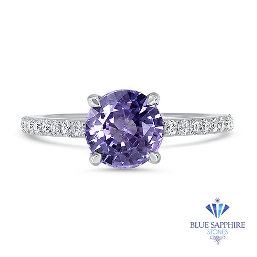 2.14ct EGL Certified Round Unheated Lavender Sapphire Ring with Diamonds in 18K White Gold