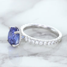 Load image into Gallery viewer, 3.30ct Oval Blue Sapphire Ring with Hidden Diamond Halo in 18K White Gold