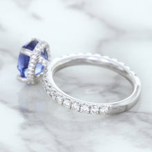 Load image into Gallery viewer, 3.30ct Oval Blue Sapphire Ring with Hidden Diamond Halo in 18K White Gold