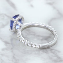 Load image into Gallery viewer, 3.30ct Oval Blue Sapphire Ring with Hidden Diamond Halo in 18K White Gold