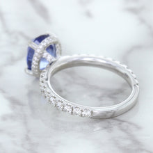 Load image into Gallery viewer, 3.30ct Oval Blue Sapphire Ring with Hidden Diamond Halo in 18K White Gold