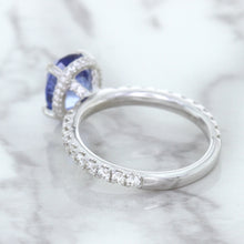 Load image into Gallery viewer, 3.30ct Oval Blue Sapphire Ring with Hidden Diamond Halo in 18K White Gold