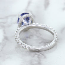 Load image into Gallery viewer, 3.30ct Oval Blue Sapphire Ring with Hidden Diamond Halo in 18K White Gold