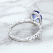 Load image into Gallery viewer, 3.30ct Oval Blue Sapphire Ring with Hidden Diamond Halo in 18K White Gold