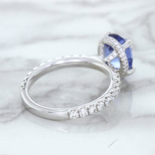 Load image into Gallery viewer, 3.30ct Oval Blue Sapphire Ring with Hidden Diamond Halo in 18K White Gold