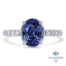 Load image into Gallery viewer, 3.30ct Oval Blue Sapphire Ring with Hidden Diamond Halo in 18K White Gold