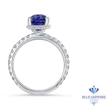 Load image into Gallery viewer, 3.30ct Oval Blue Sapphire Ring with Hidden Diamond Halo in 18K White Gold