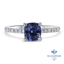 Load image into Gallery viewer, 1.85ct. Unheated Cushion EGL Certified Blue Sapphire Ring with Diamond Accents in 18K White Gold