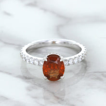 Load image into Gallery viewer, 1.62ct Oval GIA Certified Unheated Orange Sapphire Ring with Diamond Accents in 18K White Gold