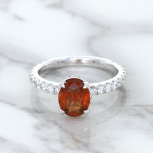 Load image into Gallery viewer, 1.62ct Oval GIA Certified Unheated Orange Sapphire Ring with Diamond Accents in 18K White Gold