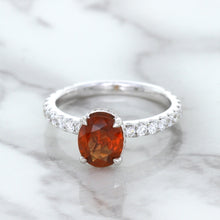 Load image into Gallery viewer, 1.62ct Oval GIA Certified Unheated Orange Sapphire Ring with Diamond Accents in 18K White Gold