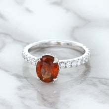 Load image into Gallery viewer, 1.62ct Oval GIA Certified Unheated Orange Sapphire Ring with Diamond Accents in 18K White Gold