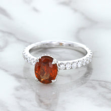 Load image into Gallery viewer, 1.62ct Oval GIA Certified Unheated Orange Sapphire Ring with Diamond Accents in 18K White Gold