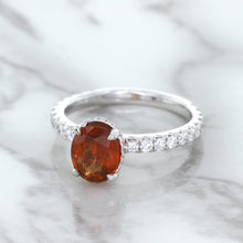 Load image into Gallery viewer, 1.62ct Oval GIA Certified Unheated Orange Sapphire Ring with Diamond Accents in 18K White Gold