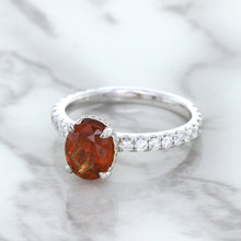 Load image into Gallery viewer, 1.62ct Oval GIA Certified Unheated Orange Sapphire Ring with Diamond Accents in 18K White Gold