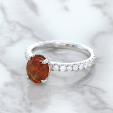 Load image into Gallery viewer, 1.62ct Oval GIA Certified Unheated Orange Sapphire Ring with Diamond Accents in 18K White Gold