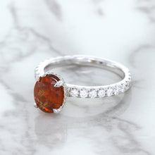 Load image into Gallery viewer, 1.62ct Oval GIA Certified Unheated Orange Sapphire Ring with Diamond Accents in 18K White Gold