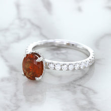 Load image into Gallery viewer, 1.62ct Oval GIA Certified Unheated Orange Sapphire Ring with Diamond Accents in 18K White Gold