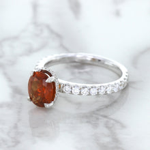 Load image into Gallery viewer, 1.62ct Oval GIA Certified Unheated Orange Sapphire Ring with Diamond Accents in 18K White Gold