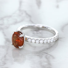 Load image into Gallery viewer, 1.62ct Oval GIA Certified Unheated Orange Sapphire Ring with Diamond Accents in 18K White Gold