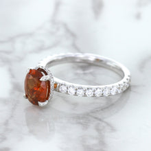 Load image into Gallery viewer, 1.62ct Oval GIA Certified Unheated Orange Sapphire Ring with Diamond Accents in 18K White Gold