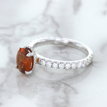 Load image into Gallery viewer, 1.62ct Oval GIA Certified Unheated Orange Sapphire Ring with Diamond Accents in 18K White Gold