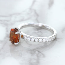 Load image into Gallery viewer, 1.62ct Oval GIA Certified Unheated Orange Sapphire Ring with Diamond Accents in 18K White Gold