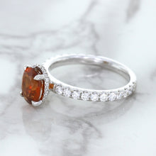 Load image into Gallery viewer, 1.62ct Oval GIA Certified Unheated Orange Sapphire Ring with Diamond Accents in 18K White Gold