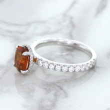 Load image into Gallery viewer, 1.62ct Oval GIA Certified Unheated Orange Sapphire Ring with Diamond Accents in 18K White Gold