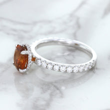 Load image into Gallery viewer, 1.62ct Oval GIA Certified Unheated Orange Sapphire Ring with Diamond Accents in 18K White Gold