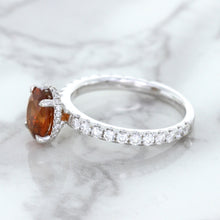 Load image into Gallery viewer, 1.62ct Oval GIA Certified Unheated Orange Sapphire Ring with Diamond Accents in 18K White Gold