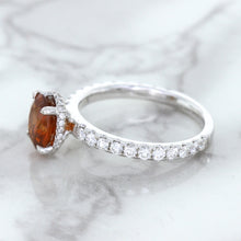 Load image into Gallery viewer, 1.62ct Oval GIA Certified Unheated Orange Sapphire Ring with Diamond Accents in 18K White Gold