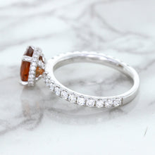 Load image into Gallery viewer, 1.62ct Oval GIA Certified Unheated Orange Sapphire Ring with Diamond Accents in 18K White Gold