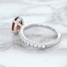 Load image into Gallery viewer, 1.62ct Oval GIA Certified Unheated Orange Sapphire Ring with Diamond Accents in 18K White Gold