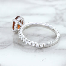 Load image into Gallery viewer, 1.62ct Oval GIA Certified Unheated Orange Sapphire Ring with Diamond Accents in 18K White Gold