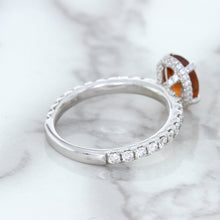 Load image into Gallery viewer, 1.62ct Oval GIA Certified Unheated Orange Sapphire Ring with Diamond Accents in 18K White Gold