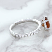 Load image into Gallery viewer, 1.62ct Oval GIA Certified Unheated Orange Sapphire Ring with Diamond Accents in 18K White Gold