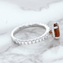Load image into Gallery viewer, 1.62ct Oval GIA Certified Unheated Orange Sapphire Ring with Diamond Accents in 18K White Gold