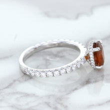 Load image into Gallery viewer, 1.62ct Oval GIA Certified Unheated Orange Sapphire Ring with Diamond Accents in 18K White Gold