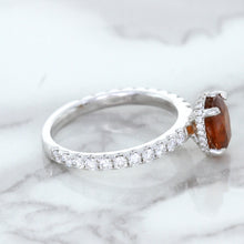 Load image into Gallery viewer, 1.62ct Oval GIA Certified Unheated Orange Sapphire Ring with Diamond Accents in 18K White Gold