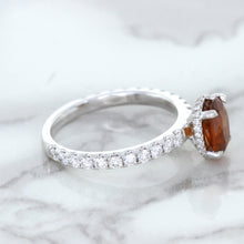 Load image into Gallery viewer, 1.62ct Oval GIA Certified Unheated Orange Sapphire Ring with Diamond Accents in 18K White Gold