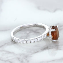 Load image into Gallery viewer, 1.62ct Oval GIA Certified Unheated Orange Sapphire Ring with Diamond Accents in 18K White Gold