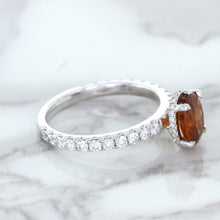 Load image into Gallery viewer, 1.62ct Oval GIA Certified Unheated Orange Sapphire Ring with Diamond Accents in 18K White Gold