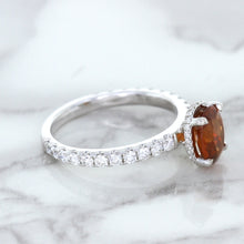 Load image into Gallery viewer, 1.62ct Oval GIA Certified Unheated Orange Sapphire Ring with Diamond Accents in 18K White Gold