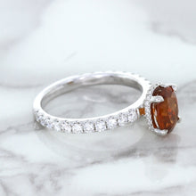 Load image into Gallery viewer, 1.62ct Oval GIA Certified Unheated Orange Sapphire Ring with Diamond Accents in 18K White Gold