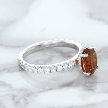 Load image into Gallery viewer, 1.62ct Oval GIA Certified Unheated Orange Sapphire Ring with Diamond Accents in 18K White Gold