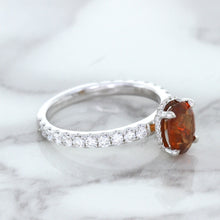 Load image into Gallery viewer, 1.62ct Oval GIA Certified Unheated Orange Sapphire Ring with Diamond Accents in 18K White Gold