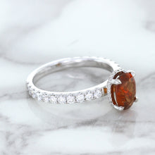 Load image into Gallery viewer, 1.62ct Oval GIA Certified Unheated Orange Sapphire Ring with Diamond Accents in 18K White Gold