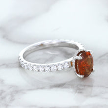 Load image into Gallery viewer, 1.62ct Oval GIA Certified Unheated Orange Sapphire Ring with Diamond Accents in 18K White Gold